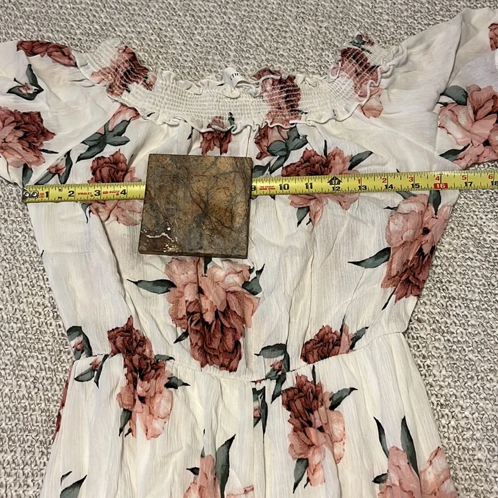 Everly Anthropologie Flowy Pink Floral Off Shoulder Wide Leg Cropped Jumpsuit M